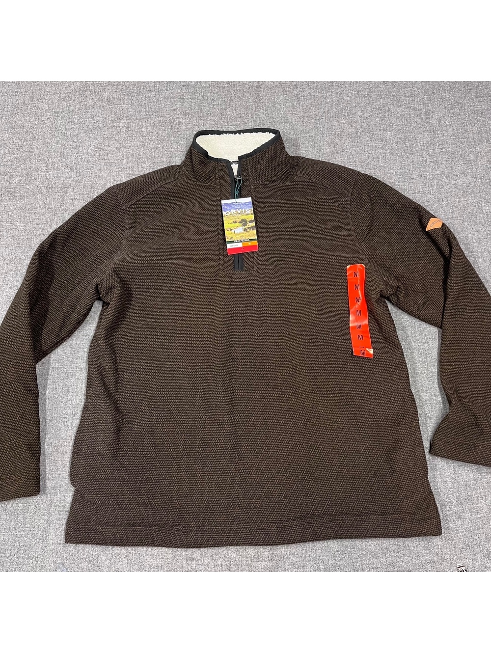 Orvis Men’s Size M 1/4 Zip Brown Sherpa Fleece Lined Pullover Sweater Jacket NWT